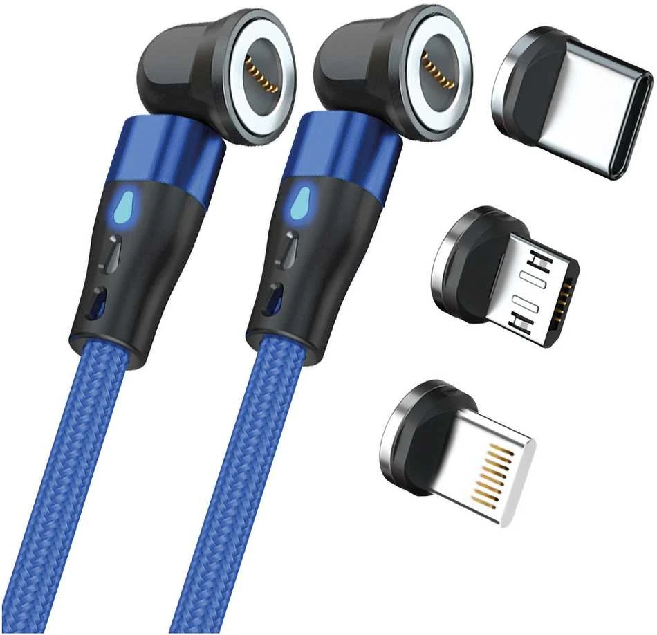 USB kabelis Realpower USB-A - USB-C + microUSB + Lightning 1 m Mėlyna (439652)