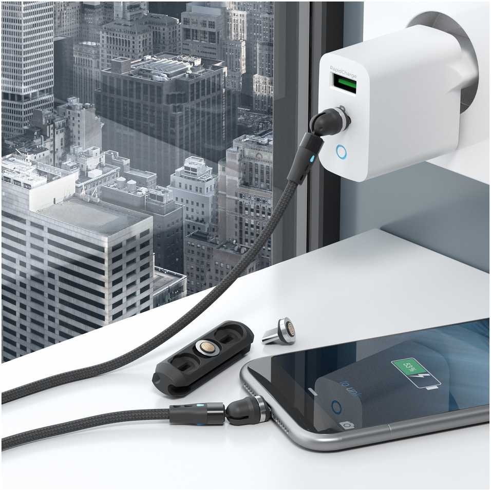 USB kabelis Realpower USB-A - USB-C + microUSB + Lightning 1 m Juodas (439648)