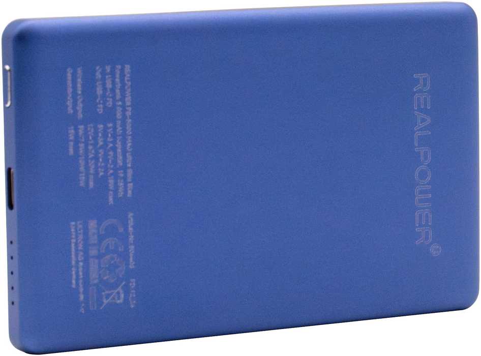 Powerbank Realpower PB-5000 MAG Ultra Slim 5000mAh Juodai-mėlyna