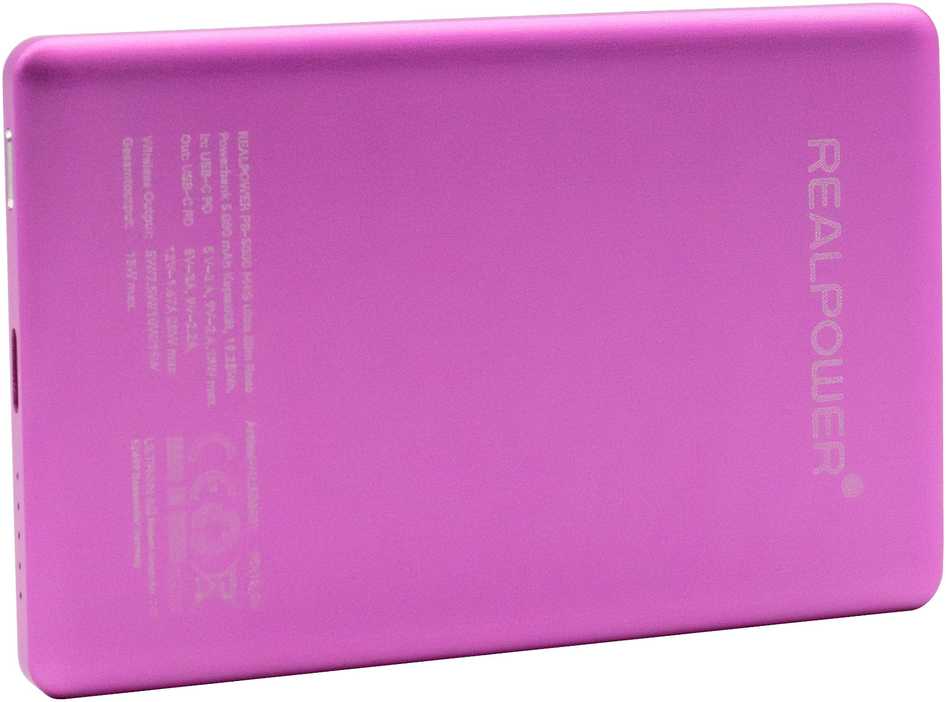 Powerbank Realpower PB-5000 MAG Ultra Slim 5000mAh Juodai-rožinė