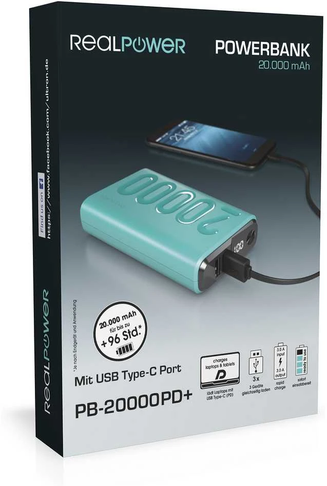 Carruzzo RealPower PB-20000PD+ Nutopia 20000 mAh Mėlyna