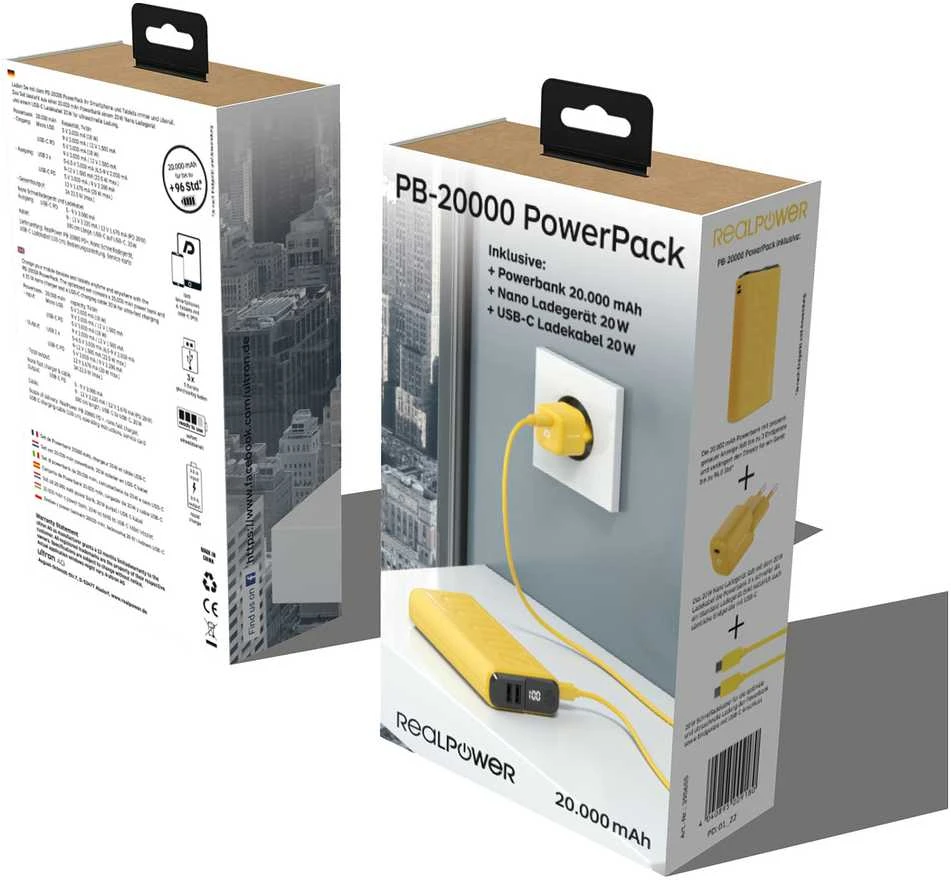 Realpower Carruzzo Ultron PB-20000 20000 mAh Geltona