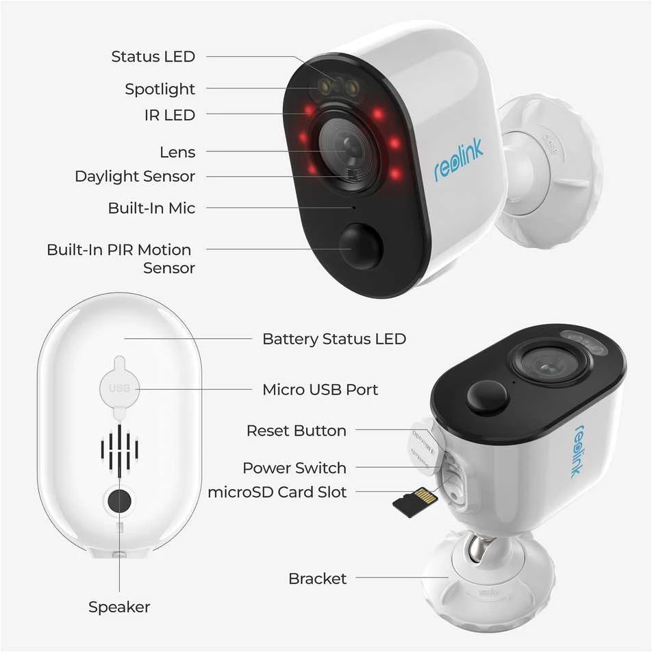 Akumuliatorinė kamera su saulės kolektoriumi Reolink Argus Series B310, 3 MP, Wi-Fi, microSD