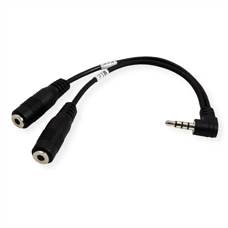 Roline Garso slopinimas, 3,5 mm lizdas M 4 kontaktų - 2 x 3,5 mm lizdas F, 0,2 m, stereo, juodas, EOL