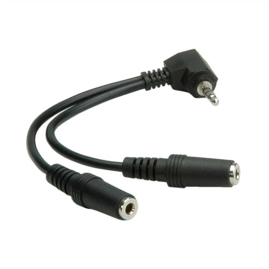 Roline Garso slopinimas, 3,5 mm lizdas M 4 kontaktų - 2 x 3,5 mm lizdas F, 0,2 m, stereo, juodas, EOL