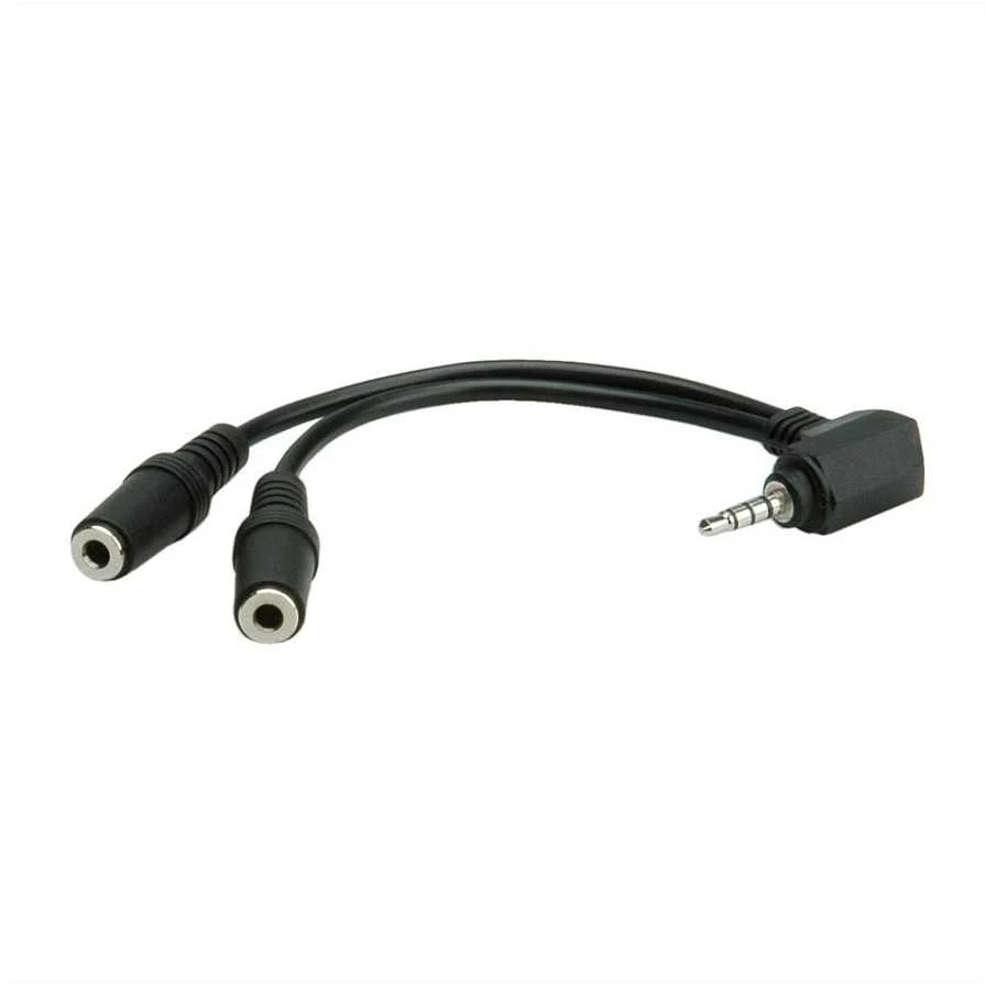 Roline Garso slopinimas, 3,5 mm lizdas M 4 kontaktų - 2 x 3,5 mm lizdas F, 0,2 m, stereo, juodas, EOL