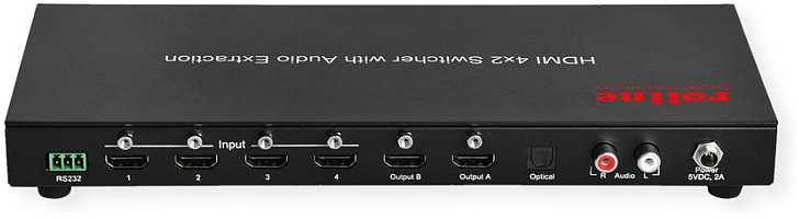 Šakotuvas Roline Przełącznik matrycowy 4K HDMI, 4x2, su pultu zdalnego sterowania