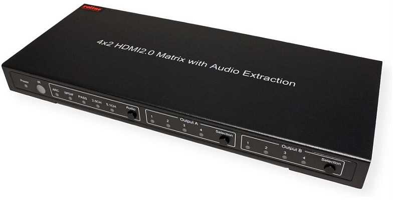 Šakotuvas Roline Przełącznik matrycowy 4K HDMI, 4x2, su pultu zdalnego sterowania