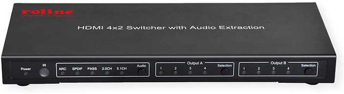 Šakotuvas Roline Przełącznik matrycowy 4K HDMI, 4x2, su pultu zdalnego sterowania