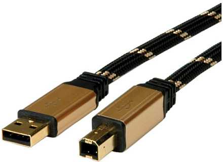 Kabelis USB Roline USB-A - USB-B 4.5 m Juodas Auksinis (JAB-1127658)