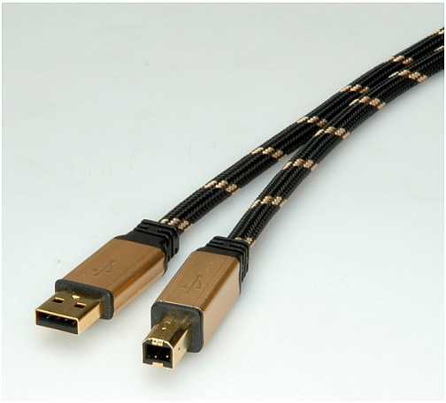 Kabelis USB Roline USB-A - USB-B 4.5 m Juodas Auksinis (JAB-1127658)