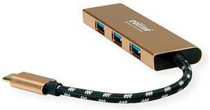 HUB USB Roline Koncentrator GOLD USB 3.2 Gen 1, 4 porty, kabelis połączeniowy typu C