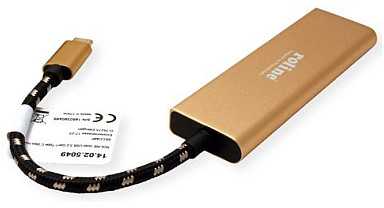 HUB USB Roline Koncentrator GOLD USB 3.2 Gen 1, 4 porty, kabelis połączeniowy typu C
