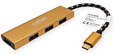 HUB USB Roline Koncentrator GOLD USB 3.2 Gen 1, 4 porty, kabelis połączeniowy typu C