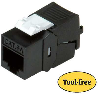 Roline Keystone Jack, Cat. 6a, RJ-45, unshielded, toolless, Slim, juodas wtyczka juoda (26.11.0376)