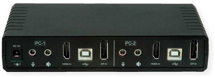 Przełącznik Roline ROLINE Dwugłowicowy przełącznik KVM HDMI 4K@60Hz, 2 komputery, DP/HDMI, audio, su 2-portowym koncentratorem USB 2.0