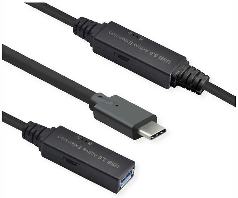 Roline Kabelis USB 3.2 Gen 1 Active Repeater, tipas A - C, juoda, 10 m (12.04.1066)