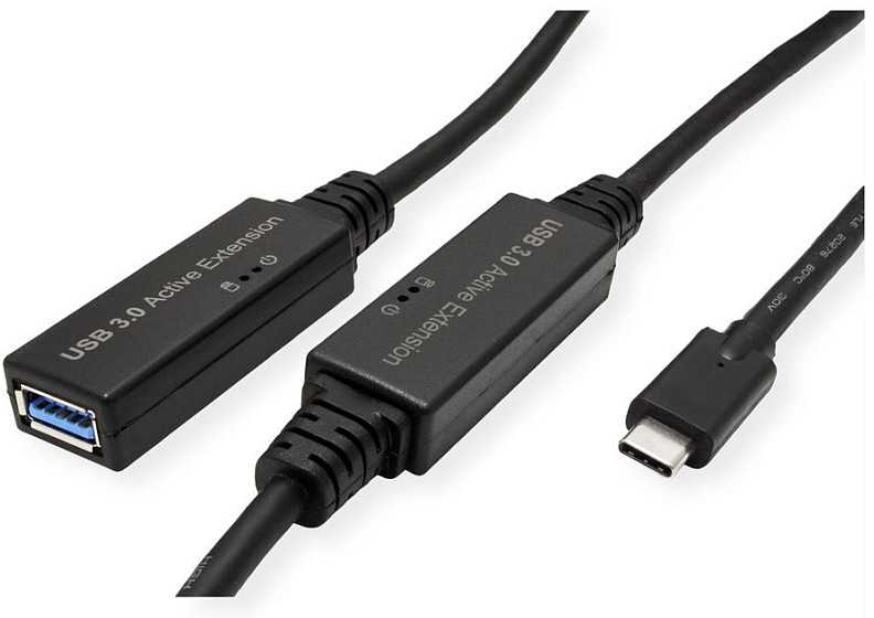 Roline Kabelis USB 3.2 Gen 1 Active Repeater, tipas A - C, juoda, 10 m (12.04.1066)
