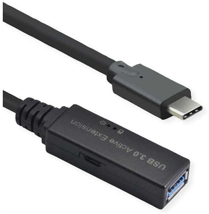 USB kabelis Roline USB-C - USB-A 15 m, juodas