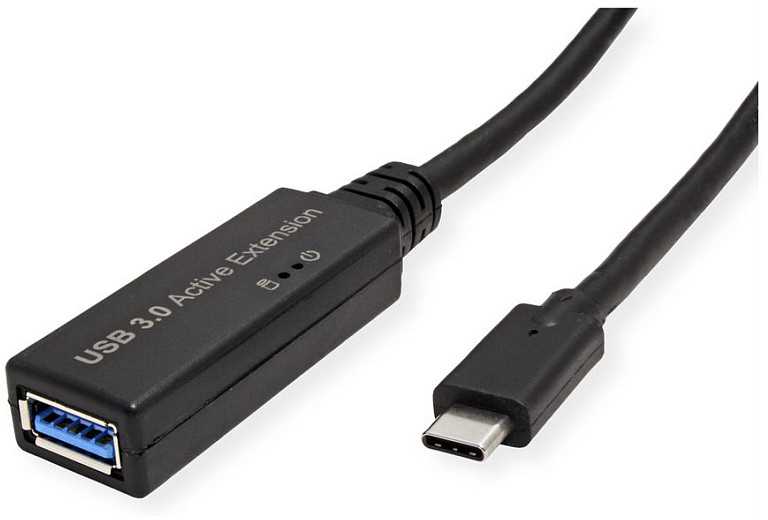 Roline ROLINE USB 3.2 Gen 1 aktyvaus kartotuvo kabelis, A tipo - C tipo, juodas, 5 m