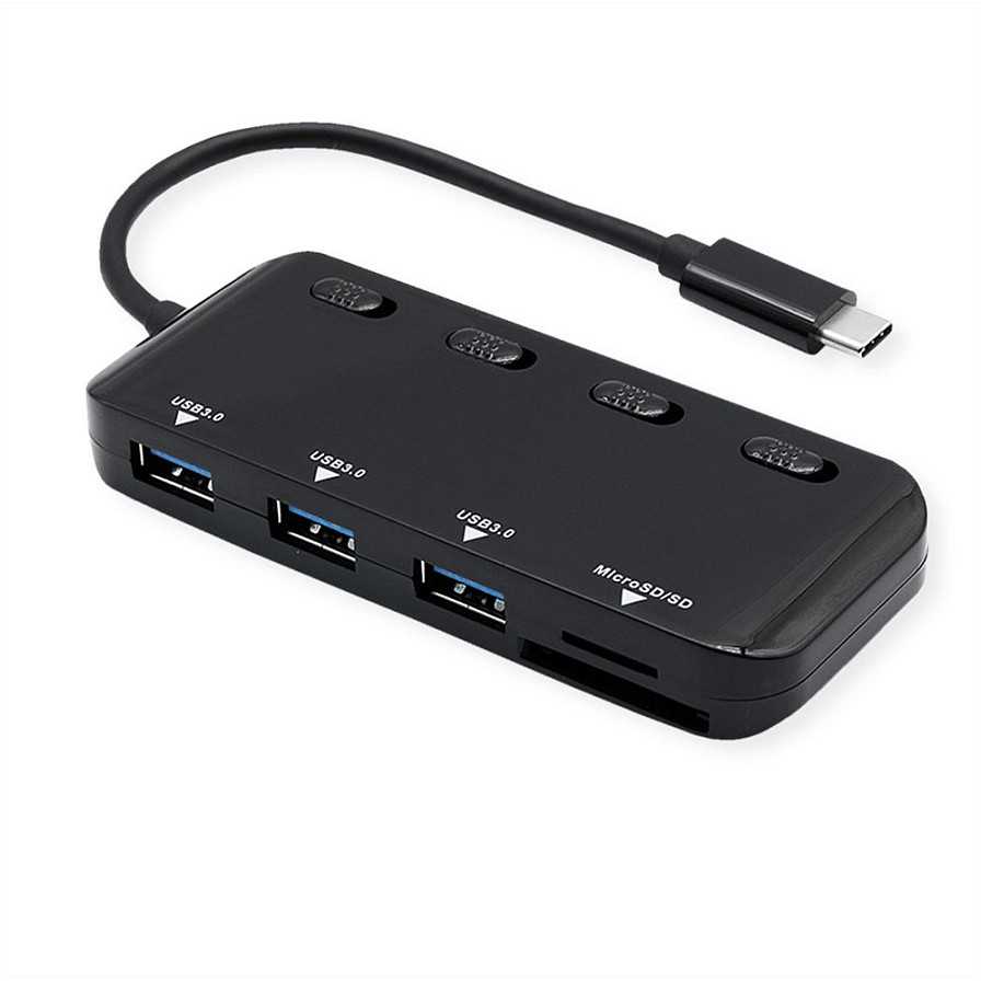 HUB USB Roline Koncentrator USB 3.2 Gen 1, potrójny, kabelis połączeniowy typu C