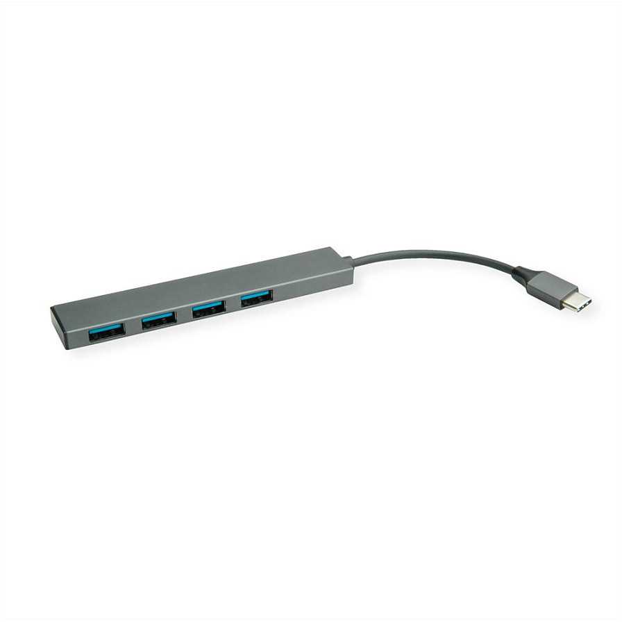 HUB USB Roline ROLINE USB3.2 Gen1 Ultraslim Hub 4x USB A, kabelio tipas C