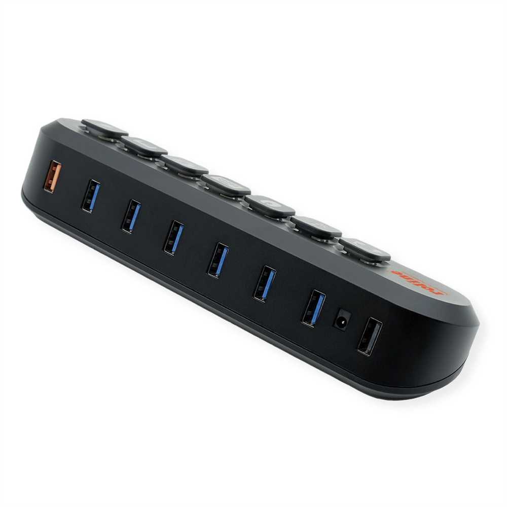 HUB USB Roline Koncentrator ROLINE USB3.2 Gen1, 7 portów USB-A, wymienne przyciski