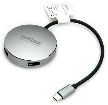 HUB USB Roline Koncentrator USB 3.2 Gen 1, apvalus, 4-kierunkowy, kabelis połączeniowy typu C