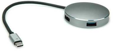 HUB USB Roline Koncentrator USB 3.2 Gen 1, apvalus, 4-kierunkowy, kabelis połączeniowy typu C
