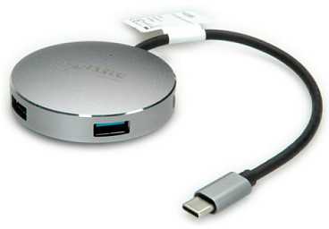 HUB USB Roline Koncentrator USB 3.2 Gen 1, apvalus, 4-kierunkowy, kabelis połączeniowy typu C