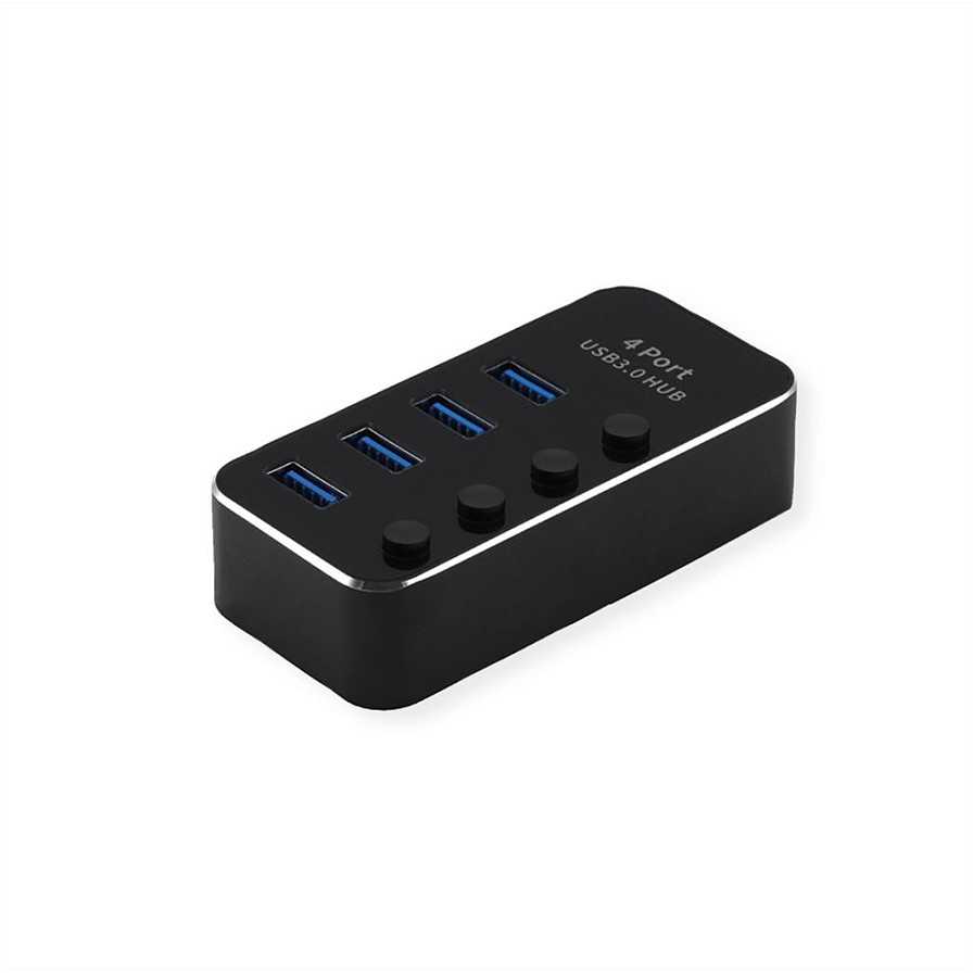 Roline USB HUB USB 3.2 Gen 1 šakotuvas, skirtas ROLINE nešiojamiesiems kompiuteriams, 4 prievadai, atskirai perjungiamas, juodas