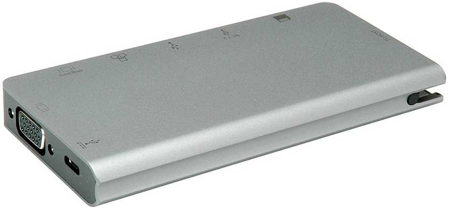 HUB USB Roline Doko stotelė USB typu C, HDMI 4K, VGA, 2x USB 3.2 Gen 1, LAN, PD, czytnik kart