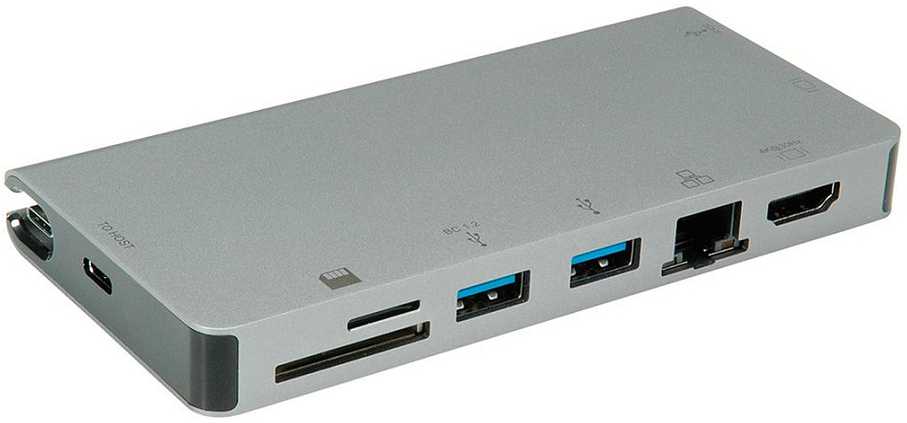 HUB USB Roline Doko stotelė USB typu C, HDMI 4K, VGA, 2x USB 3.2 Gen 1, LAN, PD, czytnik kart