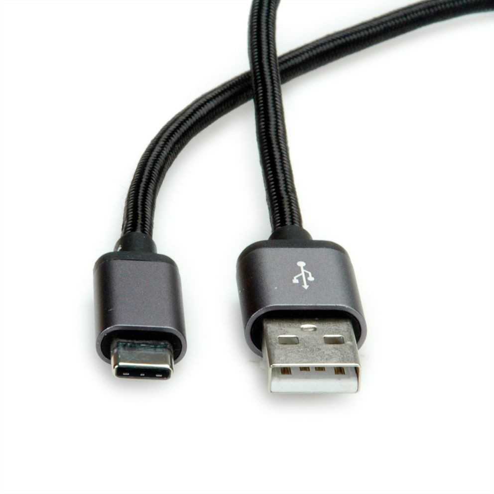 Kabelis USB Roline USB-A - USB-C 0.8 m Juodas (11.02.9027)