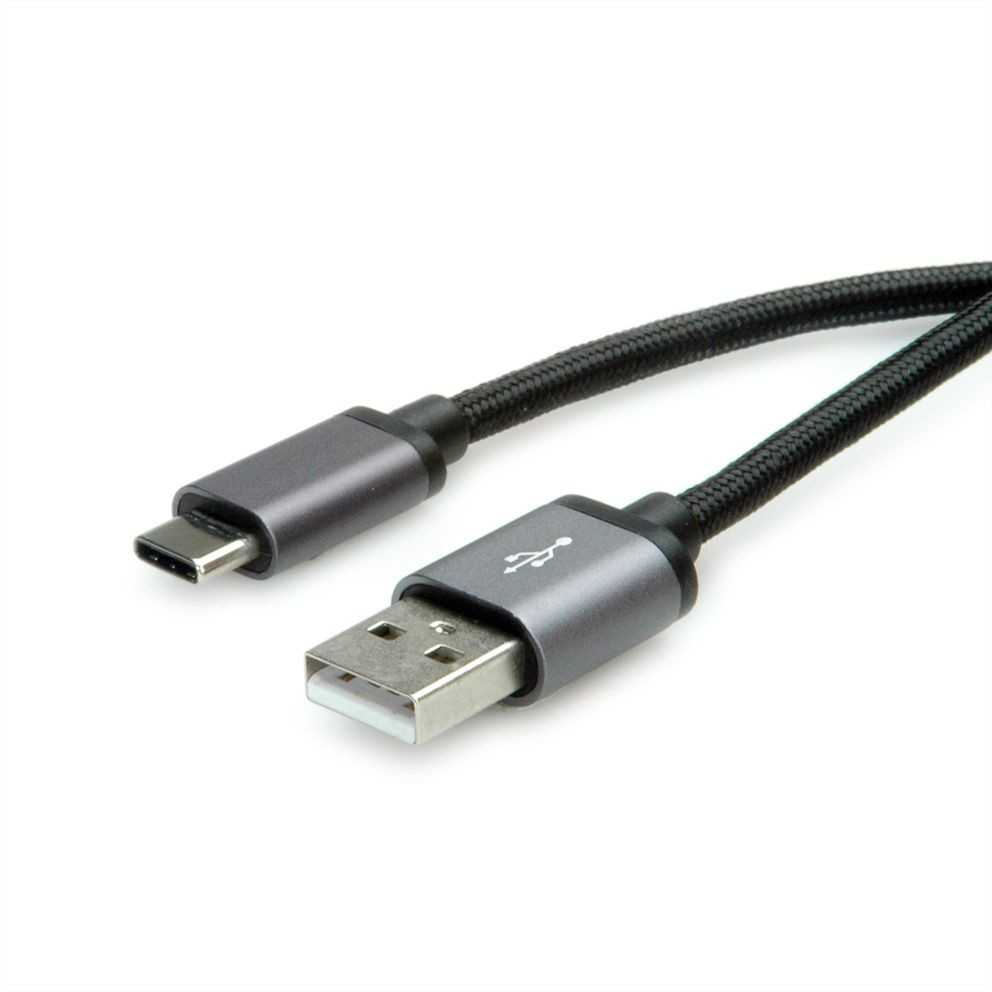 Kabelis USB Roline USB-A - USB-C 0.8 m Juodas (11.02.9027)