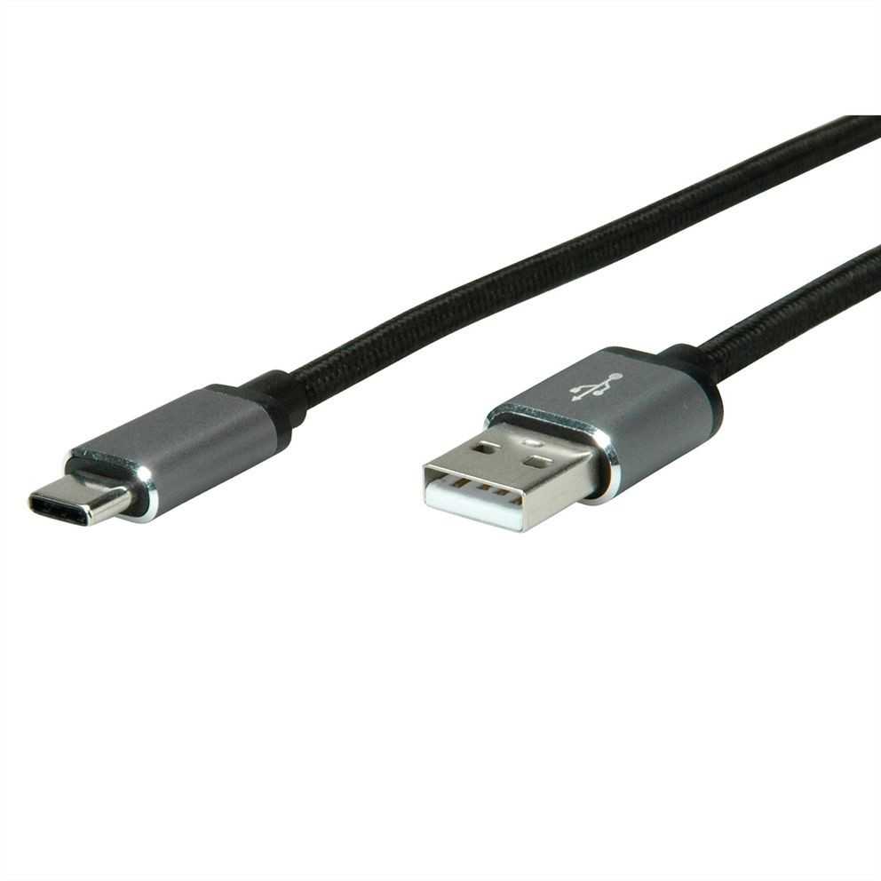 Kabelis USB Roline USB-A - USB-C 0.8 m Juodas (11.02.9027)