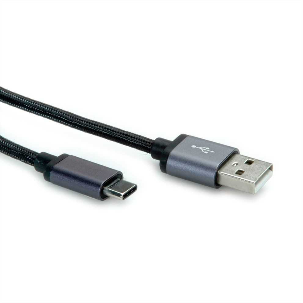 Kabelis USB Roline USB-A - USB-C 0.8 m Juodas (11.02.9027)