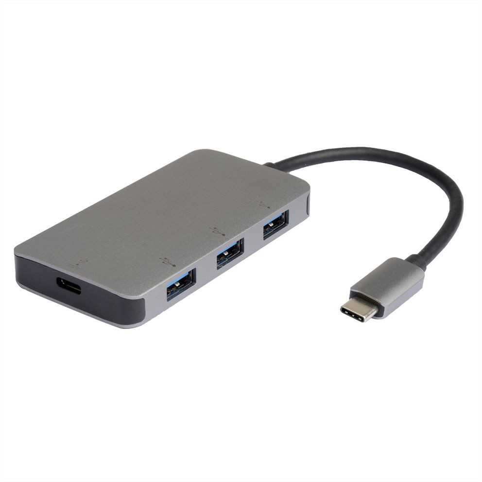 HUB USB Roline Koncentrator USB 3.2 Gen 1, 3-drożny, kabelis połączeniowy typu C (PD+Data)