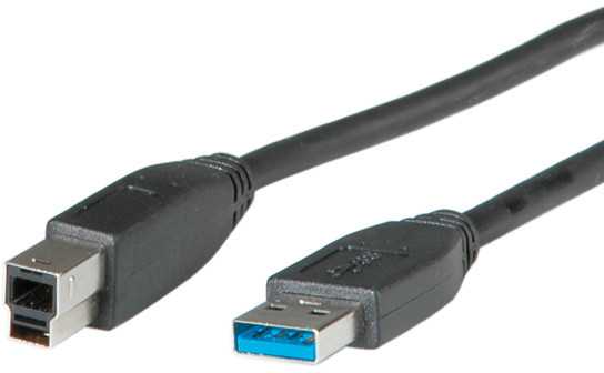 ROLINE USB 3.0 kabelis, A tipo M - B tipo M 0,8 m, 0,8 m, USB A, USB B, USB 3.2 Gen 1 (3.1 Gen 1), kištukas/kištukas, juodas