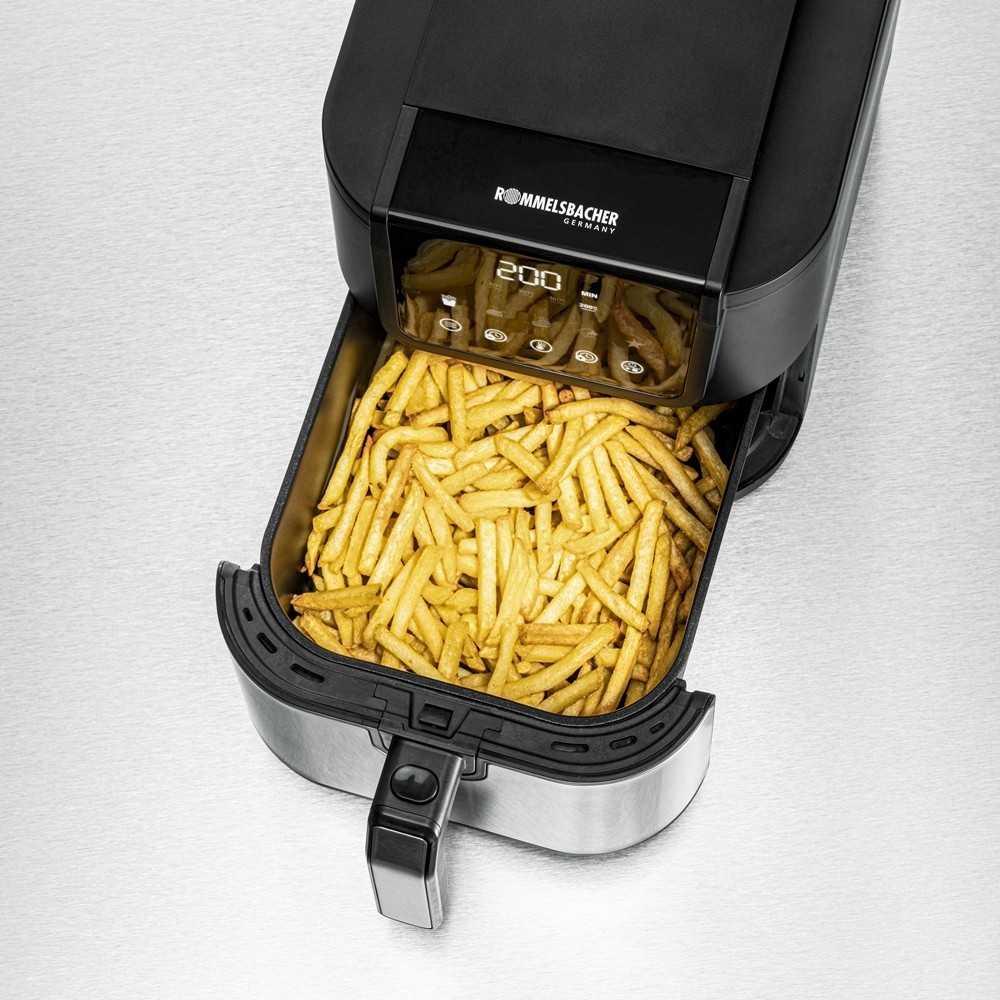 Gruzdintuvė beztłuszczowa Rommelsbacher FRH 1500 XL (juodas / nerūdijantis plienas, 1500 vatų)