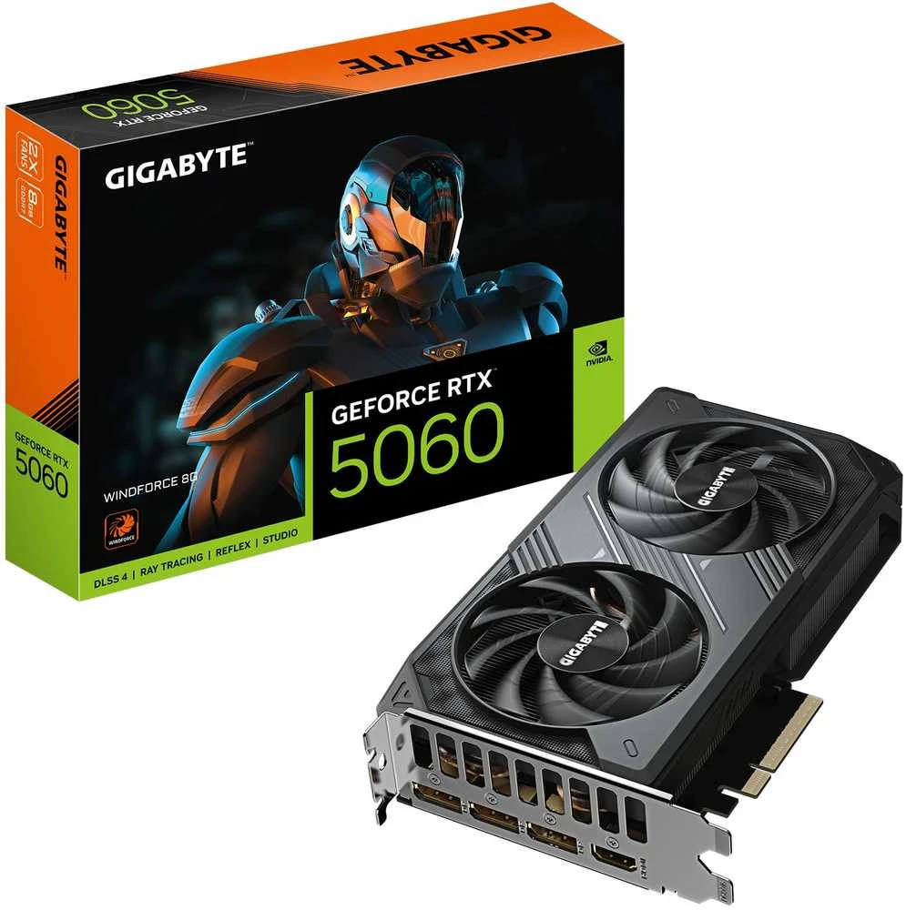 Vaizdo plokštė „Gigabyte GeForce RTX 5060 WINDFORCE 8G“ | NVIDIA | 8 GB | „GeForce RTX 5060“ | GDDR7 | HDMI jungčių kiekis: 1 | PCI-E 5.0