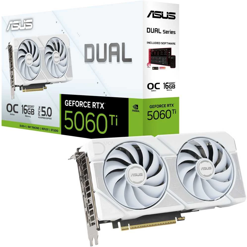 Vaizdo plokštė ASUS GeForce RTX 5060 Ti DUAL OC Baltas 16GB DLSS 4