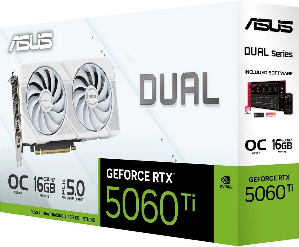 Vaizdo plokštė ASUS GeForce RTX 5060 Ti DUAL OC Baltas 16GB DLSS 4