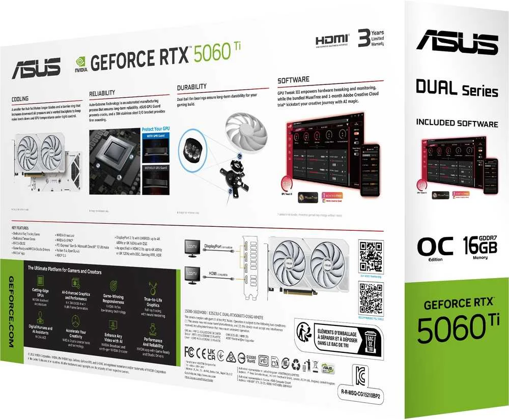 Vaizdo plokštė ASUS GeForce RTX 5060 Ti DUAL OC Baltas 16GB DLSS 4