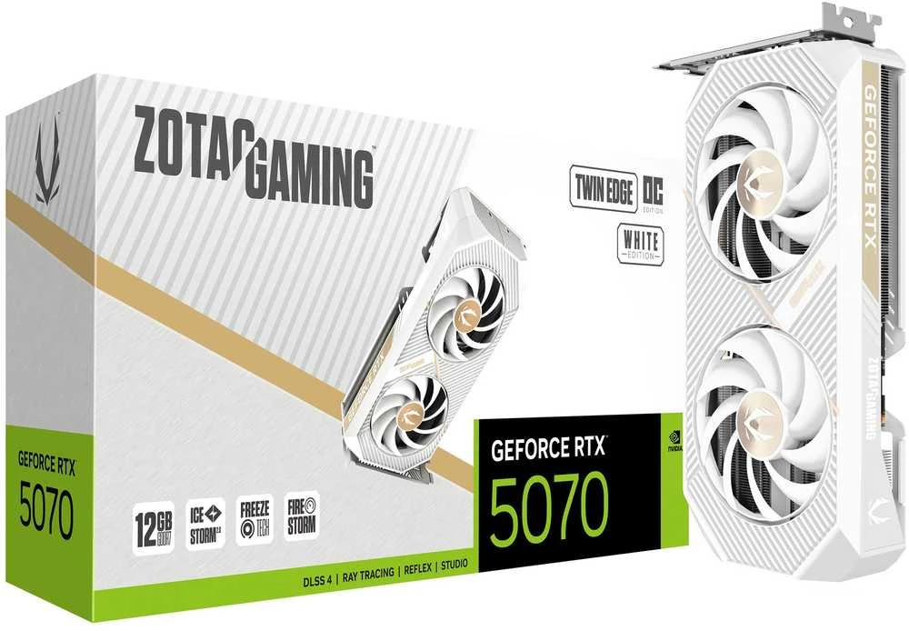 Vaizdo plokštė ZOTAC GAMING GeForce RTX 5070 Twin Edge OC Baltas Edition, 12288 MB GDDR7
