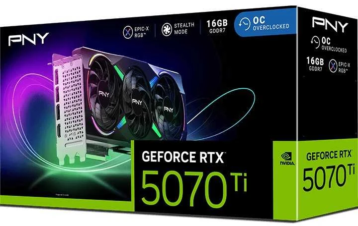 Vaizdo plokštė Pny Technologies PNY GeForce RTX 5070 Ti ARGB Epic-X OC Edition, 16384 MB GDDR7