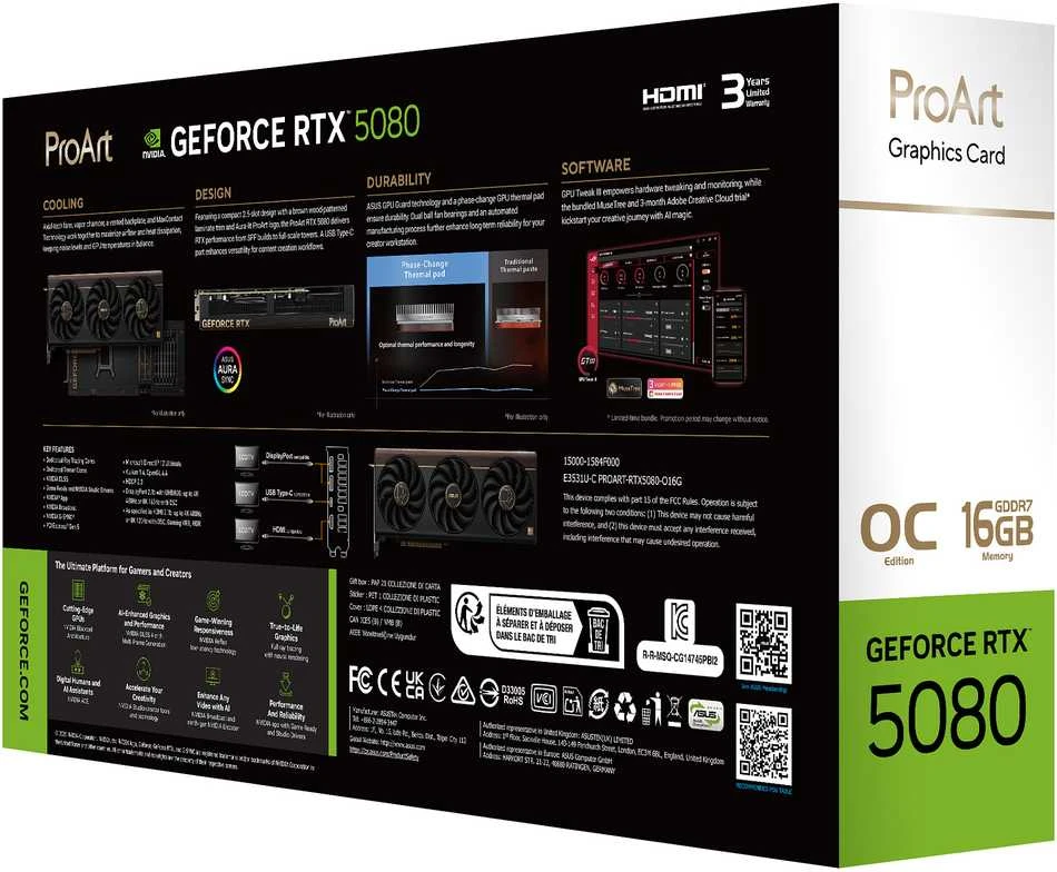 Vaizdo plokštė ASUS ProArt -RTX5080-O16G NVIDIA GeForce RTX 5080 16 GB GDDR7