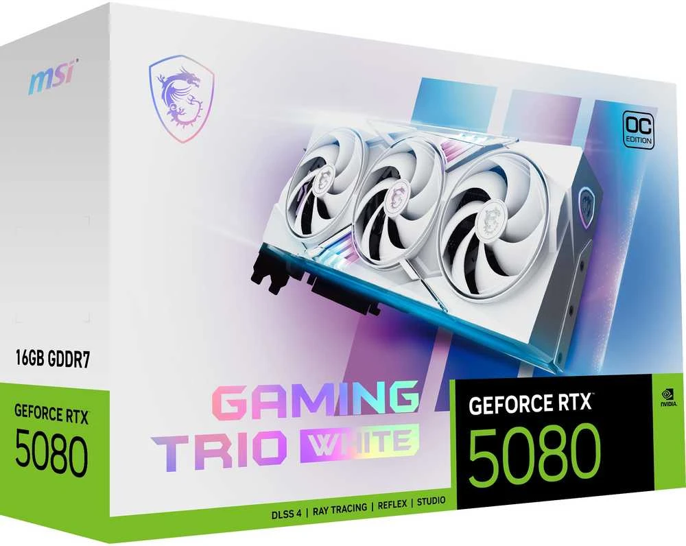 MSI GAMING GEFORCE RTX 5080 16G TRIO OC Baltas vaizdo plokštė NVIDIA 16 GB GDDR7