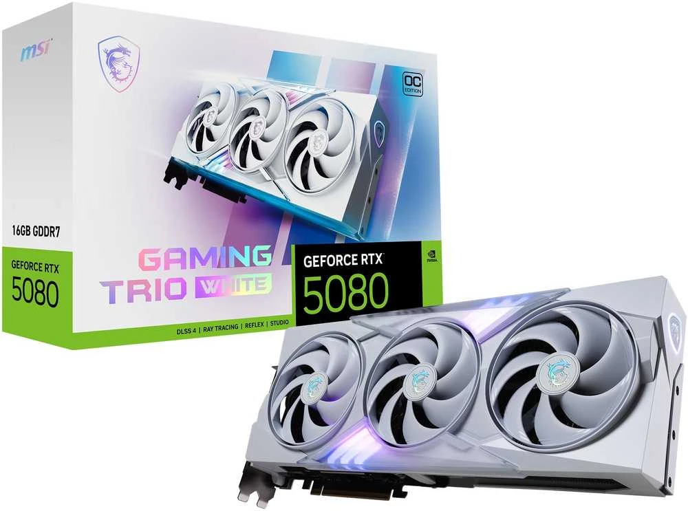 MSI GAMING GEFORCE RTX 5080 16G TRIO OC Baltas vaizdo plokštė NVIDIA 16 GB GDDR7