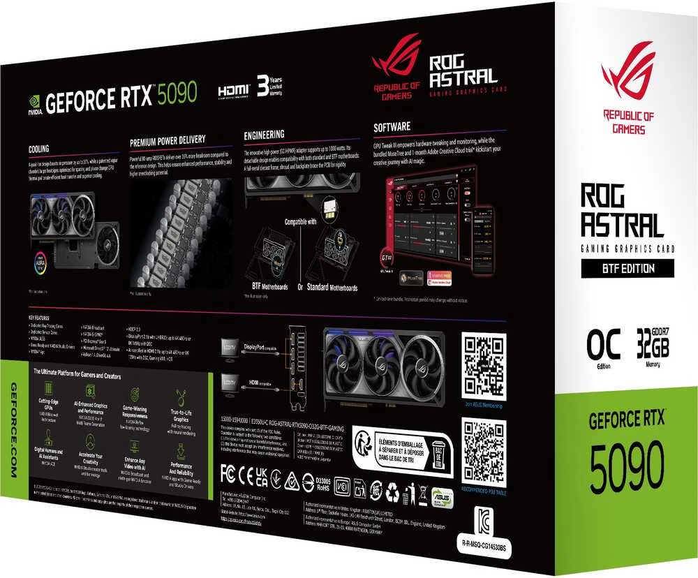 Vaizdo plokštė ASUS ROG Astral - -RTX5090-O32G-BTF-GAMING NVIDIA GeForce RTX 5090 32 GB GDDR7